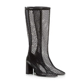 Chunky Heel Boots Mesh Back Zip Black BadAssWear.fi