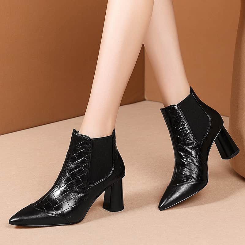 Thick Heel Pointed Toe Short Boots Women Plus Size Fashion BadAssWear.fi