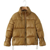 Golden Stand-up Collar Double Zipper Puffer Coat For Women BadAssWear.fi