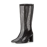 Chunky Heel Boots Mesh Back Zip Black BadAssWear.fi