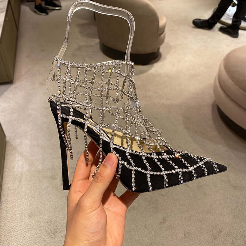 Women's Rhinestone Mesh Pointed Toe High Heels BadAssWear.fi