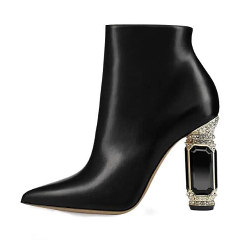 Luxury Rhinestone Gemstone Heel Women Side Zip Short Boots BadAssWear.fi