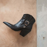 Thick Heel High-heeled Ankle Boots With Pointed Metal Belt Buckle BadAssWear.fi