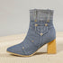 Denim Pointed Toe Chunky Heel Martin Boots Women BadAssWear.fi