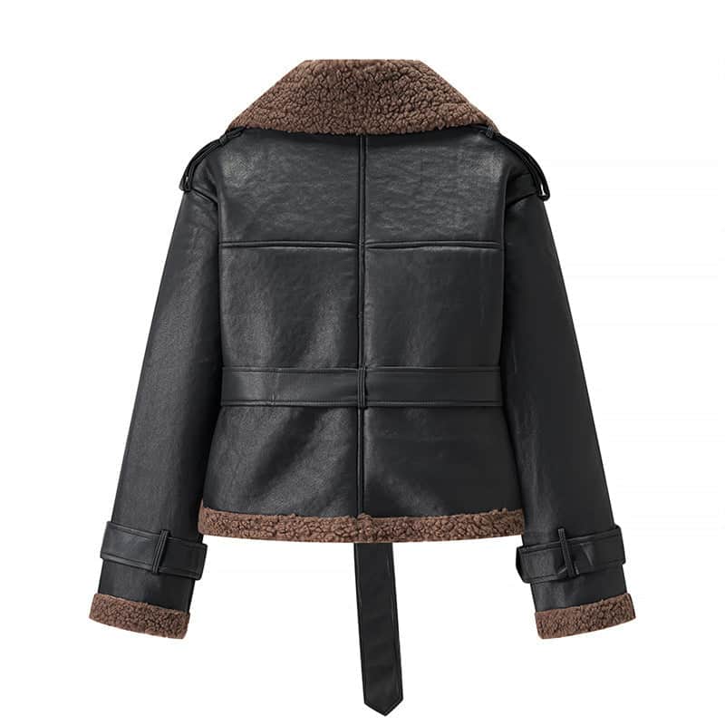 Autumn And Winter Short Flared Fur-Lined Coat With Collar BadAssWear.fi