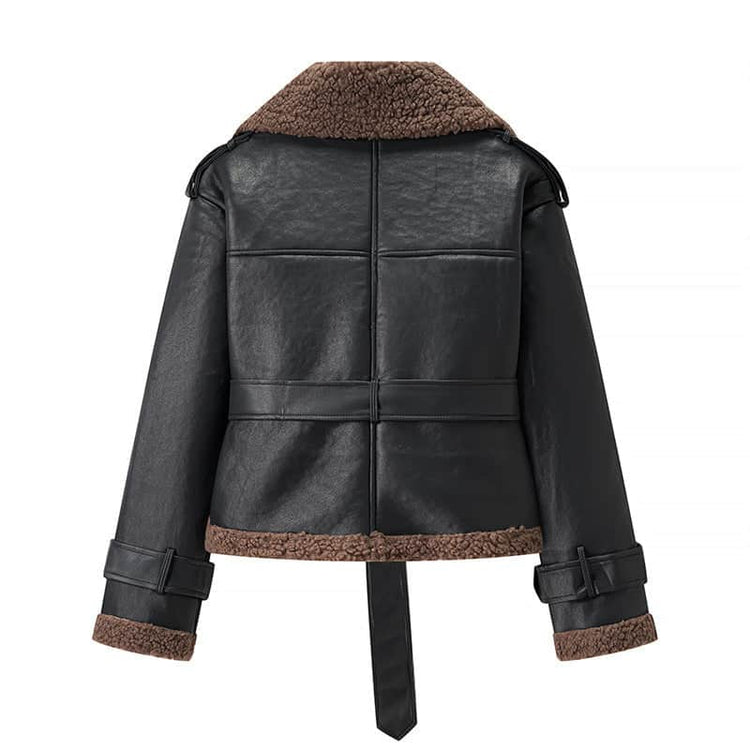 Autumn And Winter Short Flared Fur-Lined Coat With Collar BadAssWear.fi