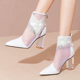 Women's New Leather Mesh Hollow High-heeled Short Sandals BadAssWear.fi
