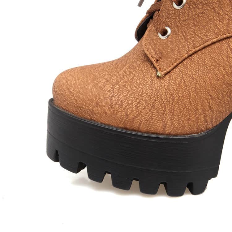 Short Boots Round Toe Leather Boots High Heel Women&