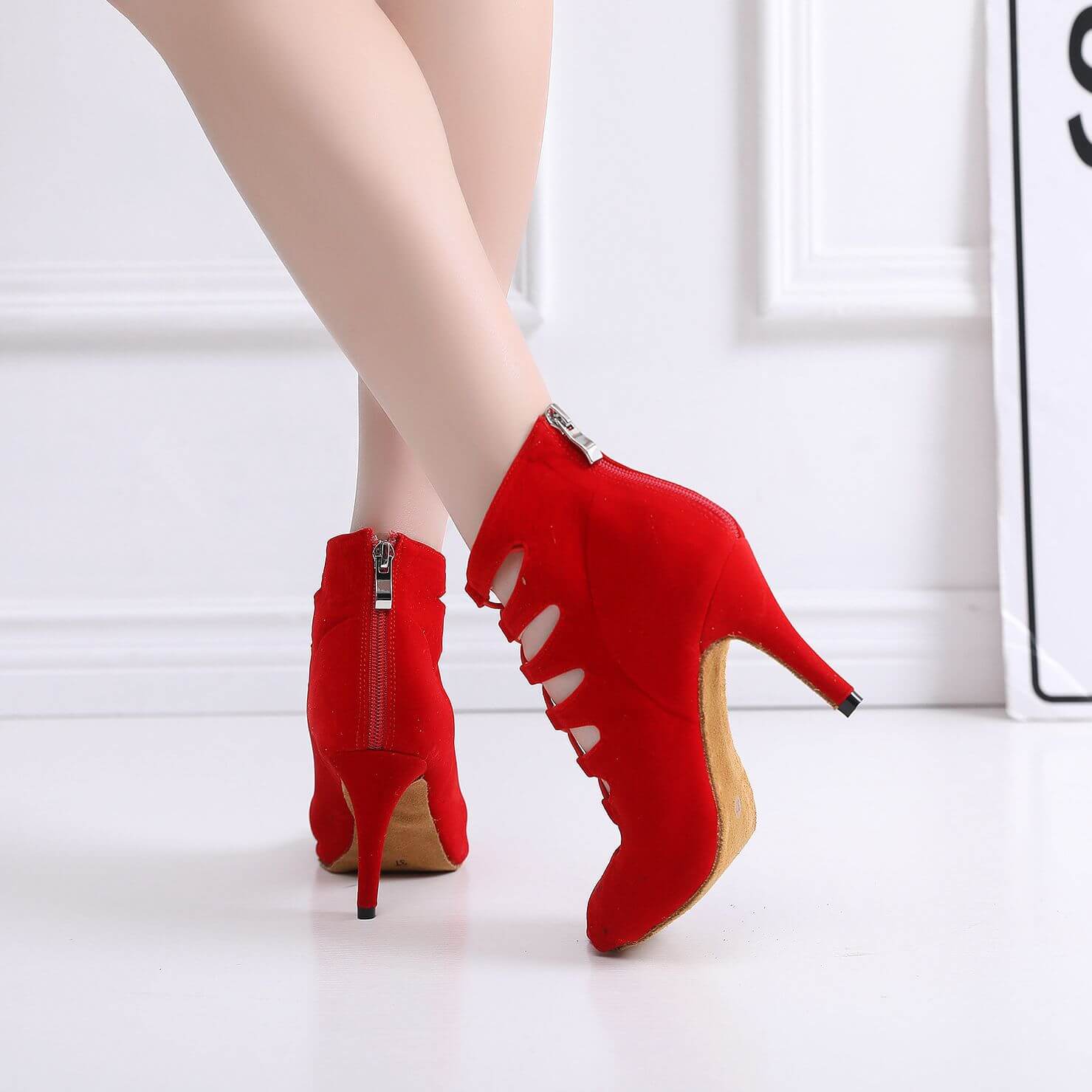 Women's Soft Bottom Red Short Peep Toe High Heels BadAssWear.fi