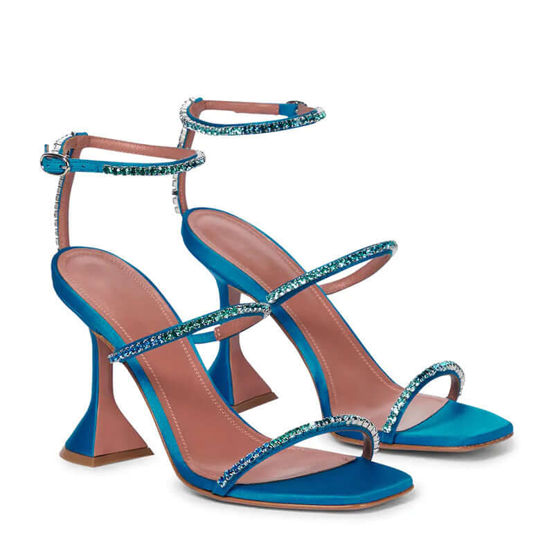 High Heels Square Toe Wine Glass Heel With Large Size  Rhinestone Sandals BadAssWear.fi