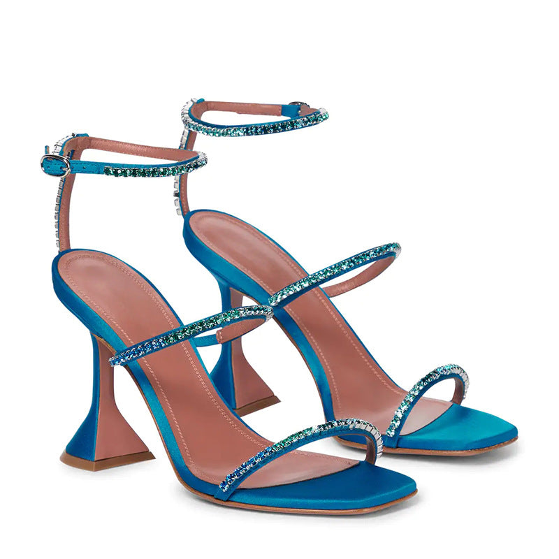 High Heels Square Toe Wine Glass Heel With Large Size  Rhinestone Sandals BadAssWear.fi