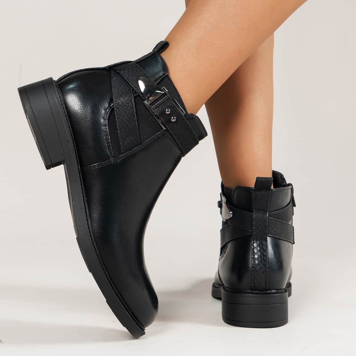 Chelsea Boots Women Black Ankle Boots Side Zipper Buckle Shoes BadAssWear.fi